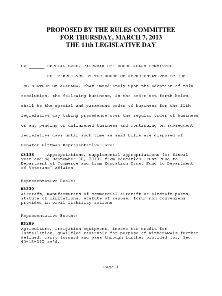 Special Order Calendar Cont 3 7 13 PDF Appropriation (Law) United