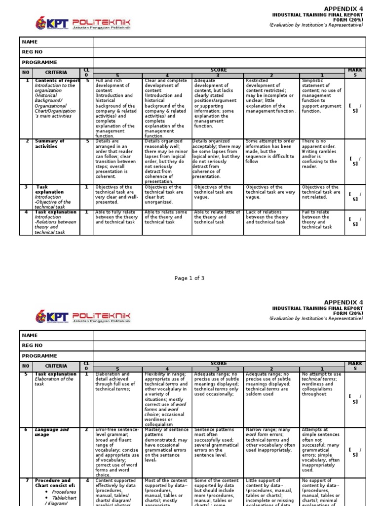 Appendix 4 Industrial Training Final Report 20 1 Data Word