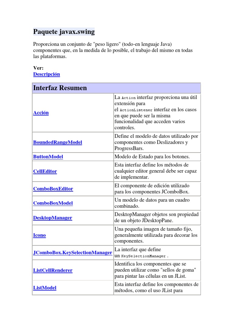 Introducción a javax.swing en Java | PDF | Java (lenguaje de ...
