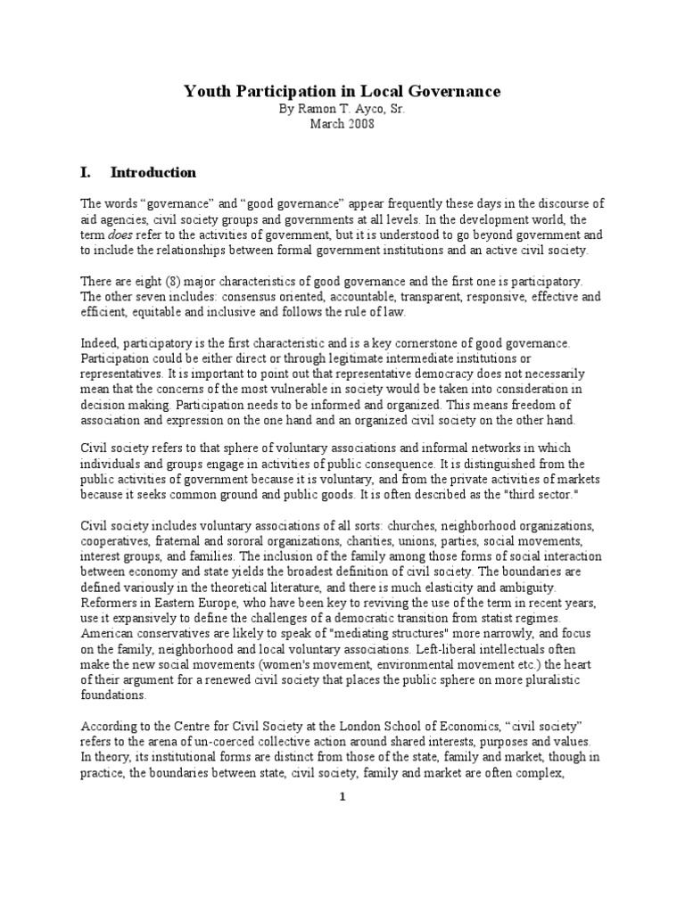 Youth Engagement in Philippine Governance | PDF | Public Sphere ...