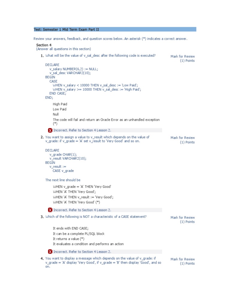 PL/SQL Semester 1 Mid Term Exam Part II Oracle Test