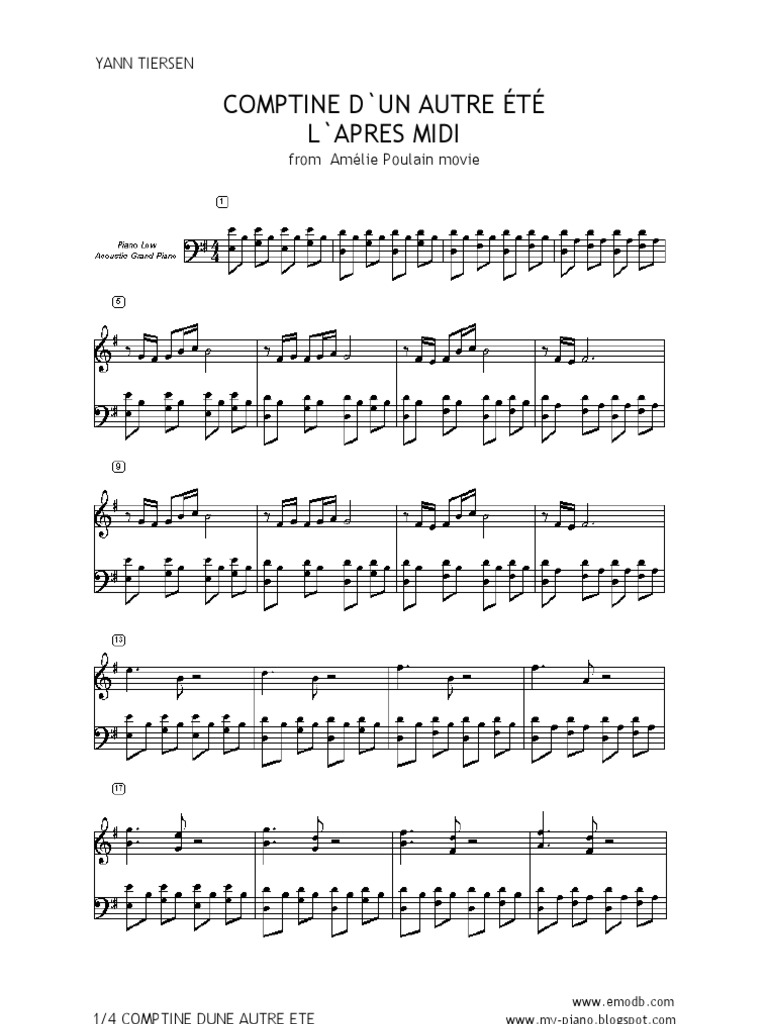Die Fabelhafte Welt Der Amelie Piano Comptine D Un Autre Ete Die Fabelhafte Welt Der Amelie Piano Sheet Music |  PDF