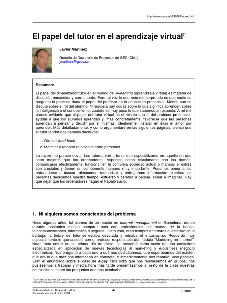 El Papel Del Tutor En El Aprendizaje Virtual Pdf Prueba Evaluación