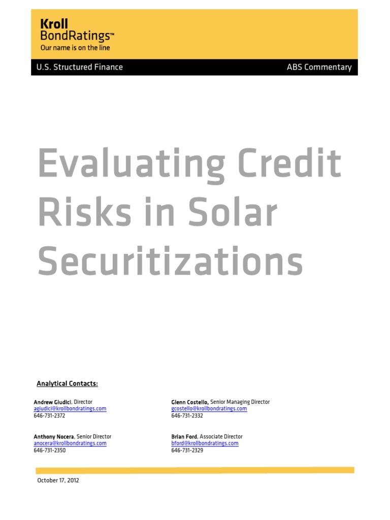 Kroll Ratings Solar PDF Securitization Solar Power