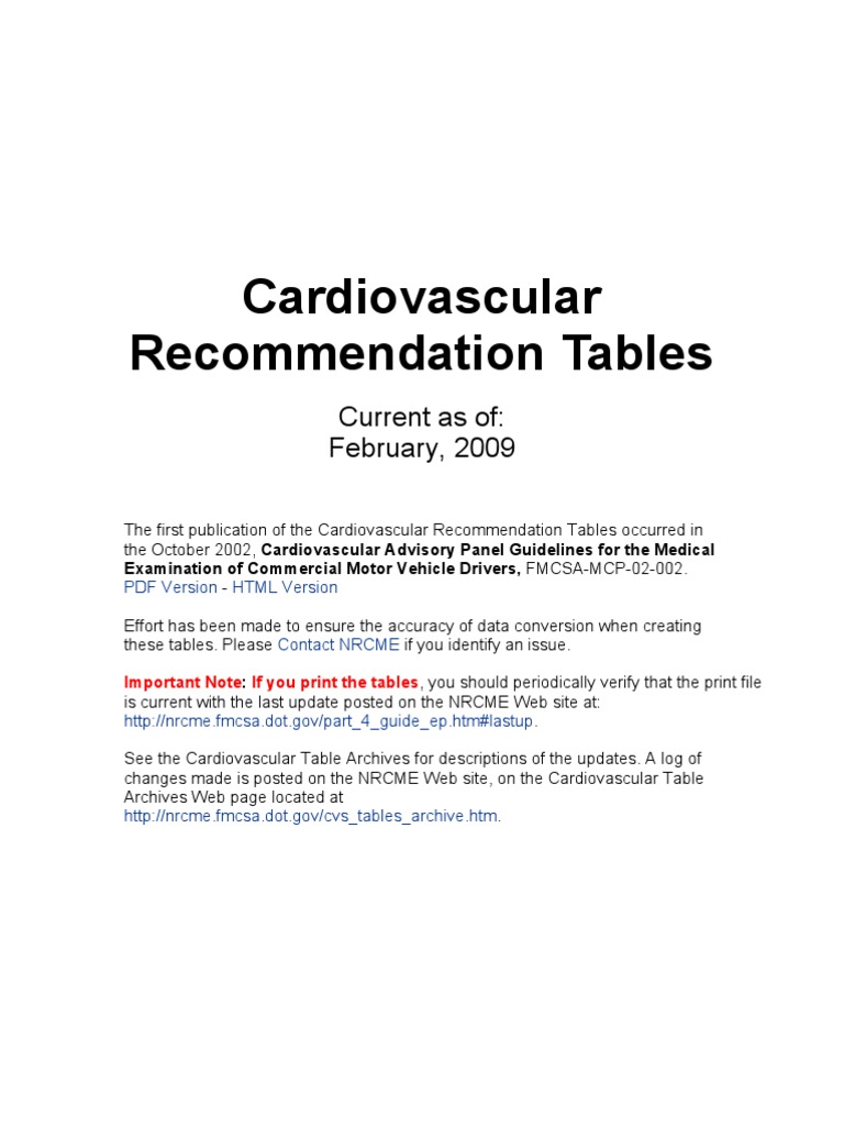 FMCSA Cardiovascular Guidelines 2009 | PDF | Cardiology | Heart