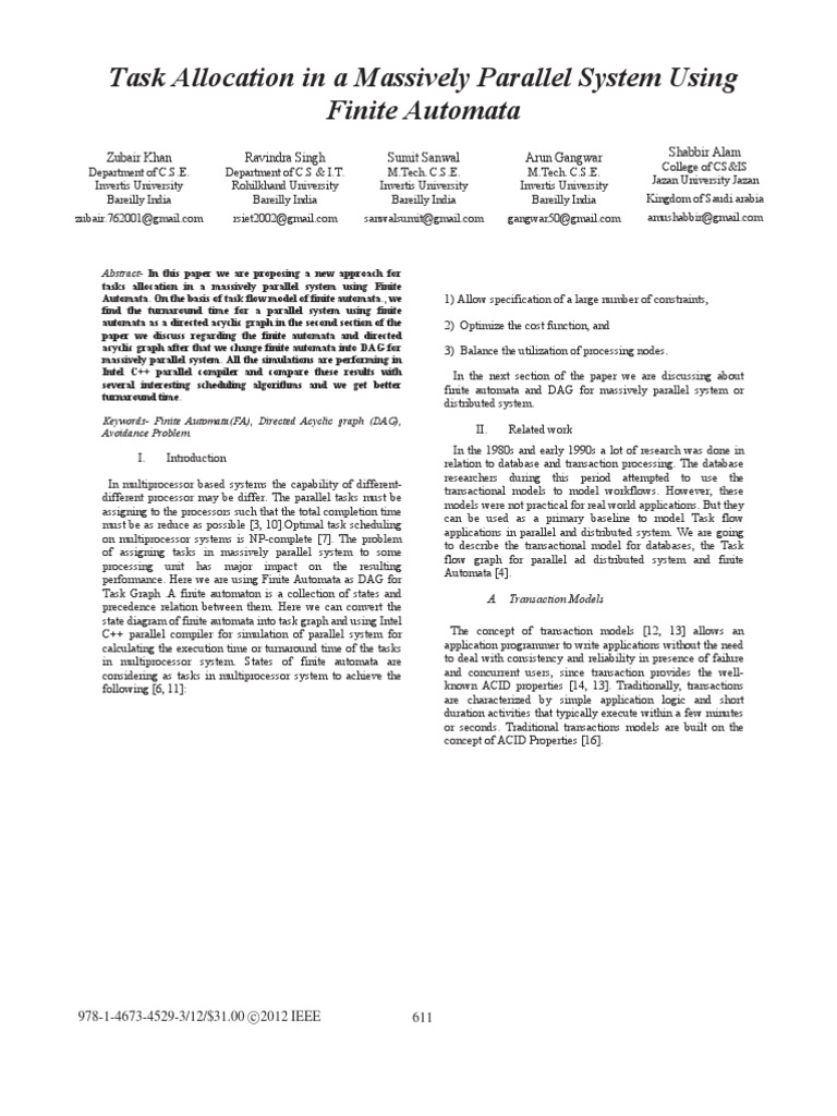 Task Allocation in A Massively Parallel System Using Finite Automata ...