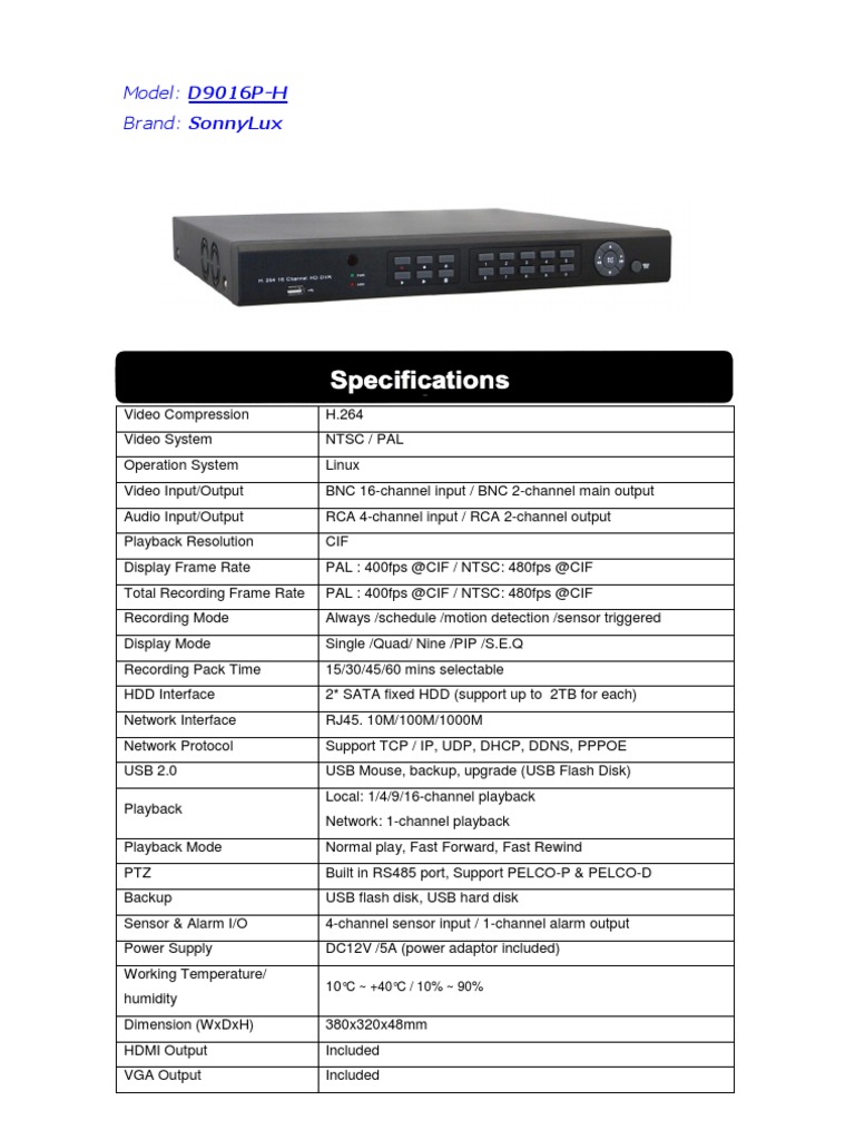Sonny Lux DVR PDF Video Digital Video Recorder