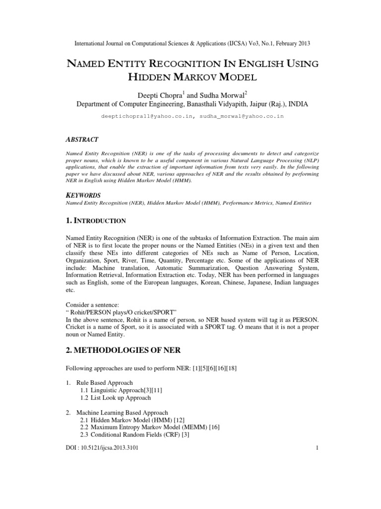 Named Entity Recognition with HMM | PDF | Information Science | Linguistics