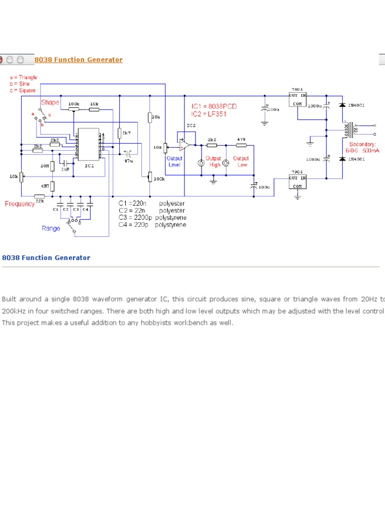 8038 Function Generator Circuit Guide | PDF | Frequency Modulation ...
