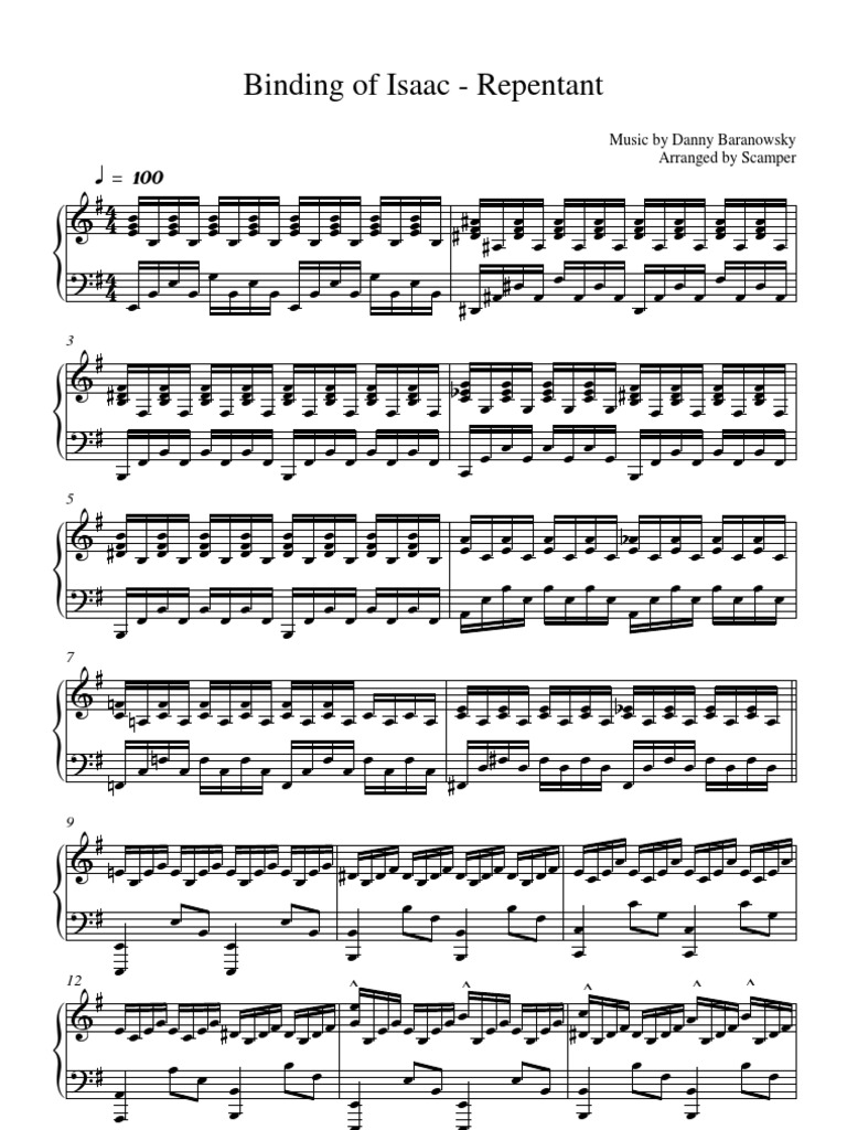Binding Of Isaac Repentant Sheet Music