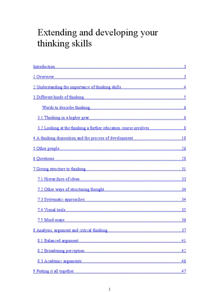 Extending and Developing Your Thinking Skills Thought Memory
