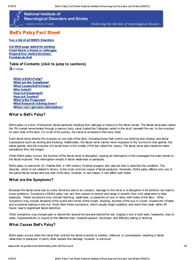 Bell's Palsy Fact Sheet_ National Institute of Neurological Disorders
