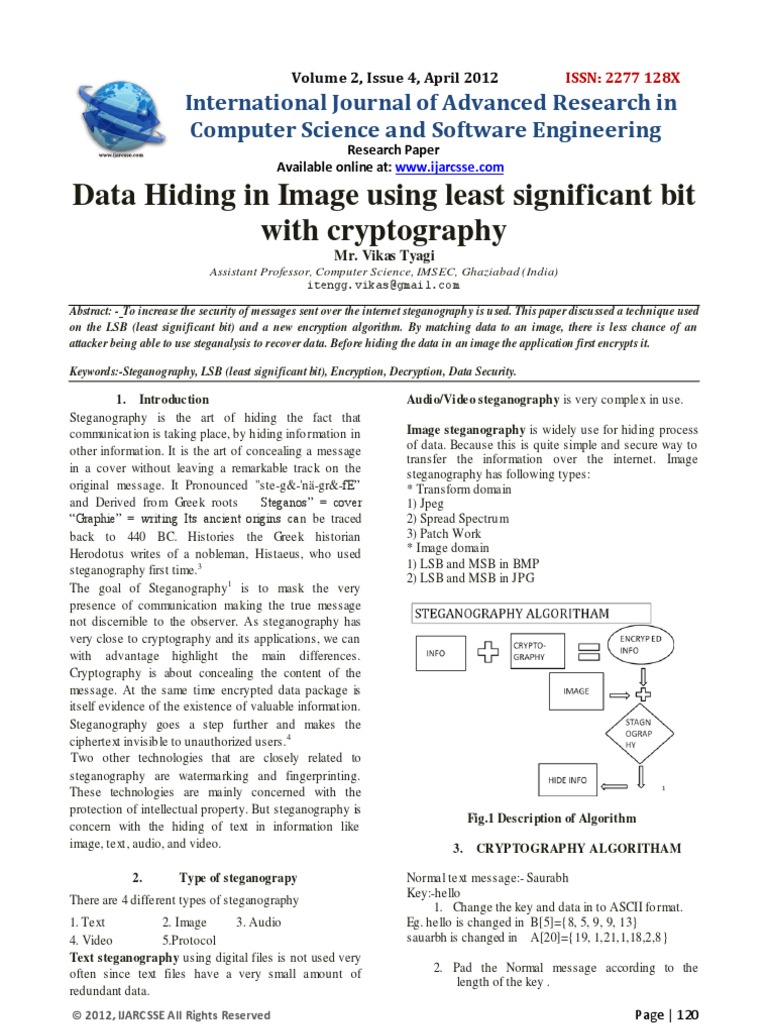Data Hiding in Image Using Least Significant Bit With Cryptography | PDF