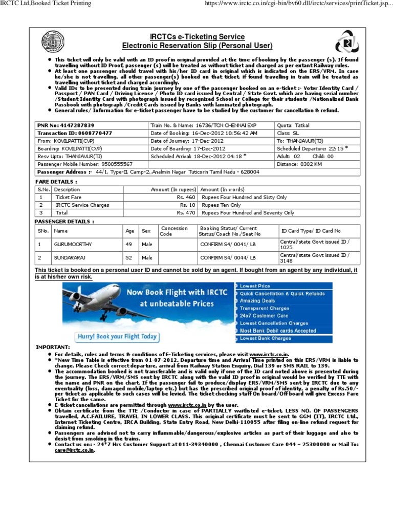 IRCTC E-Ticketing Guidelines | PDF | Identity Document | Ticket (Admission)
