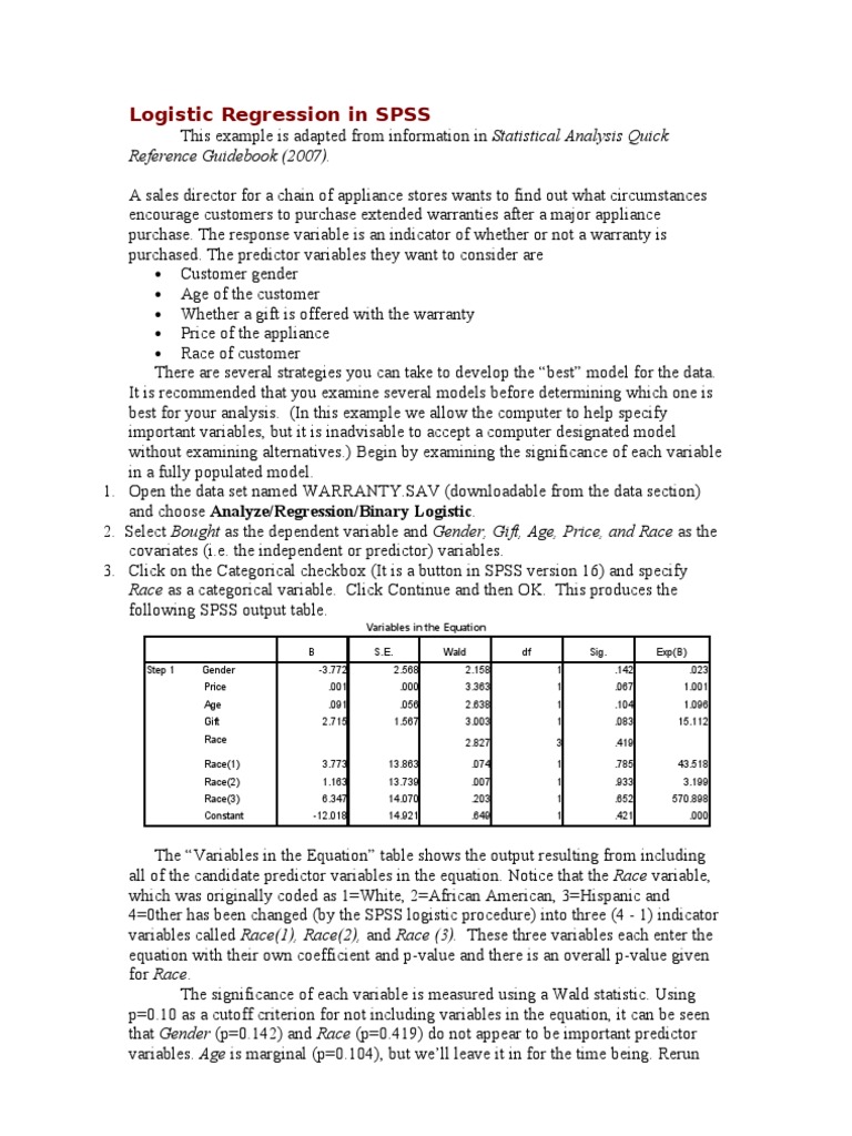 Logistic Regression Analysis in SPSS | PDF | Prediction | Logistic ...