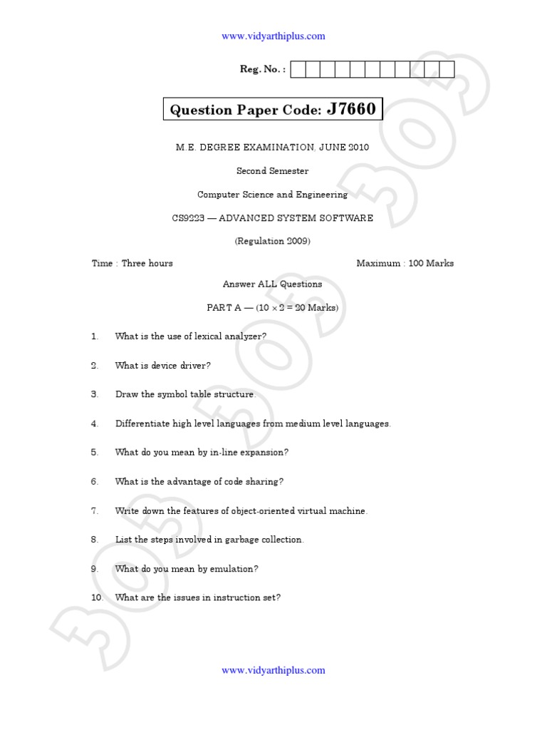 Advanced System Software Exam Questions | PDF | Computers | Technology ...