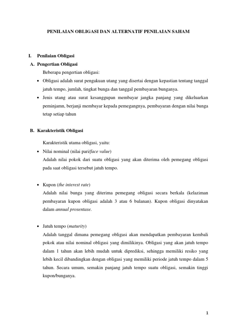 Penilaian Obligasi Dan Alternatif Penilaian Saham