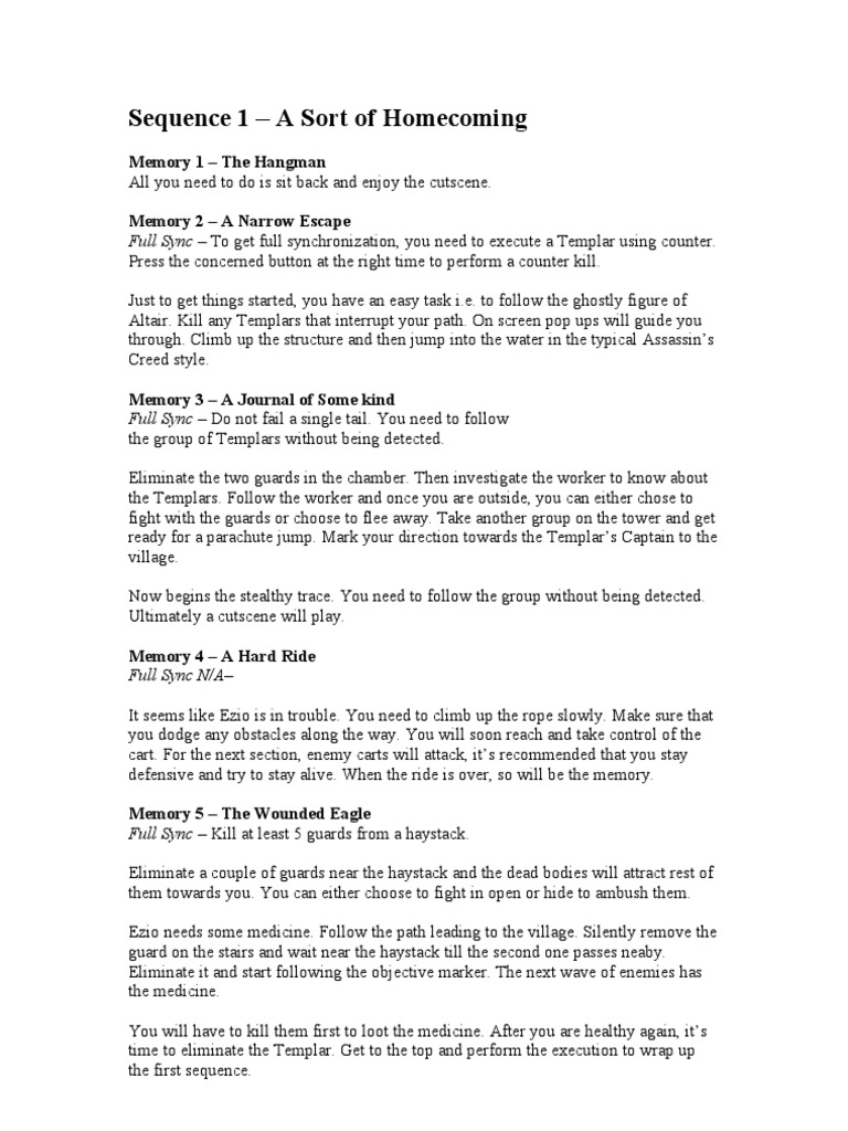 Assassin's Creed Memories A Guide to Objectives and Synchronization