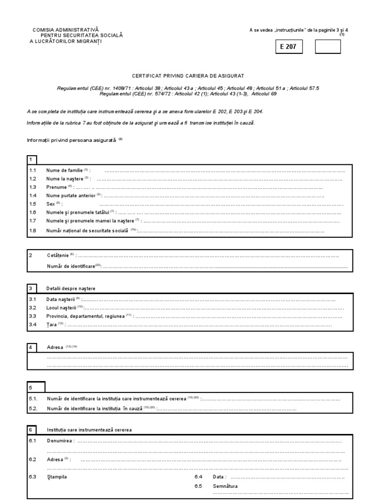 E 207 Certificat Privind Cariera de Asigurat | PDF