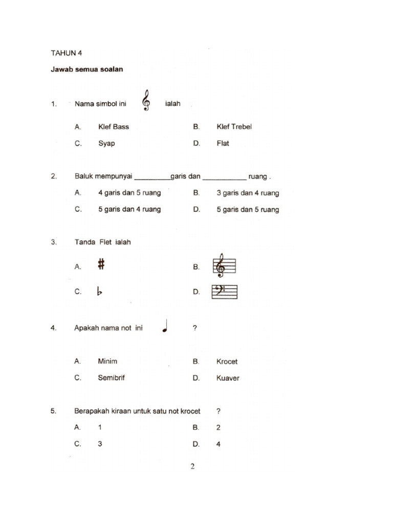 Contoh Soalan Muzik Tahun 4 Pdf