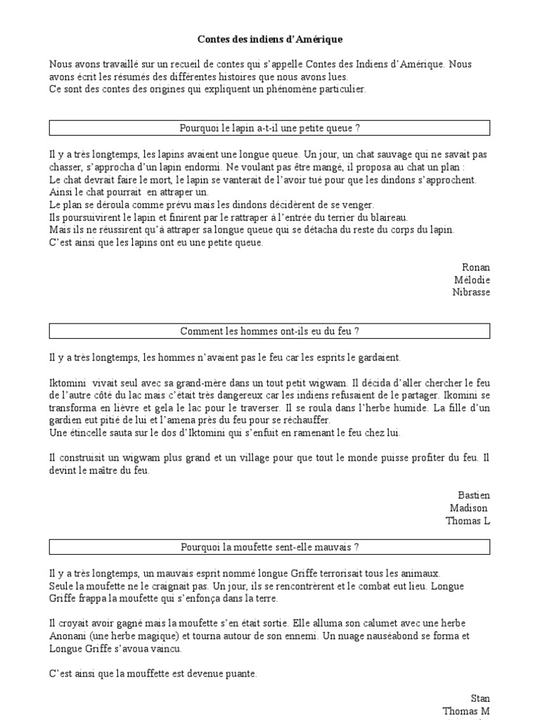 Contes Des Indiens Ours Lapin
