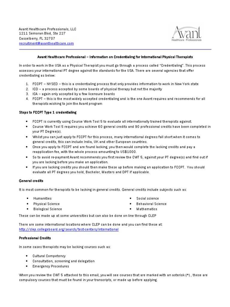Credentialing for International PTs | PDF | Physical Therapy | Health Care