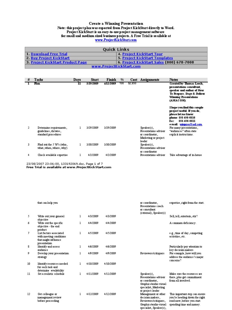 Project KickStart Create A Winning Presentation Project PDF Graphics Consultant