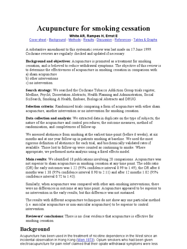 Acupuncture for Smoking Cessation Acupuncture Smoking Cessation