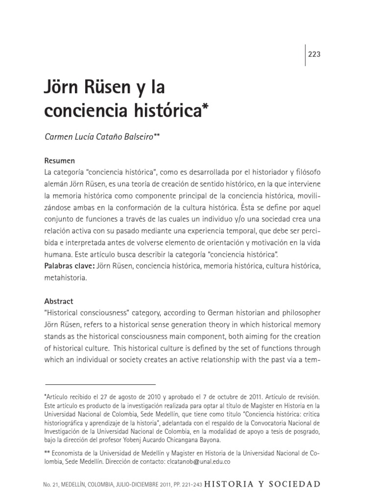Jörn Rüsen y la conciencia histórica | PDF | Historiografía | Conocimiento