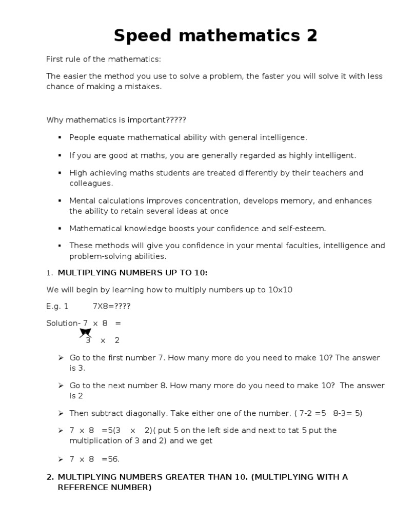 Speed Mathematics Techniques for Kids | PDF
