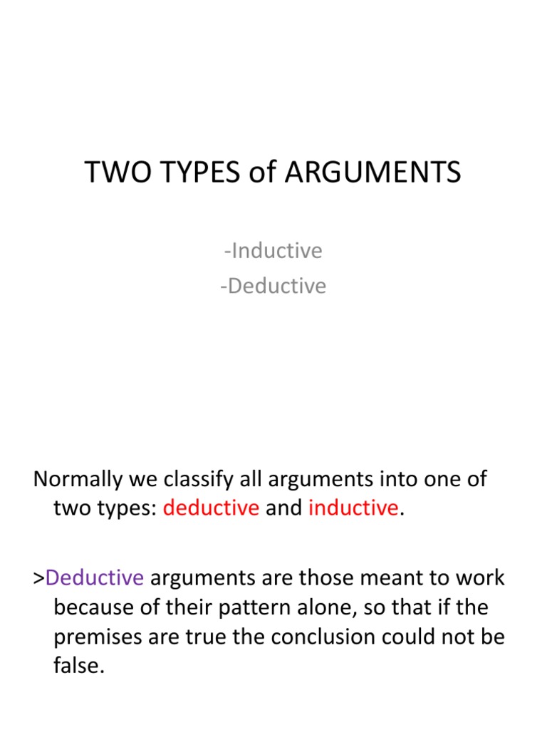 Two Types of Arguments: - Inductive - Deductive | PDF | Philosophy ...
