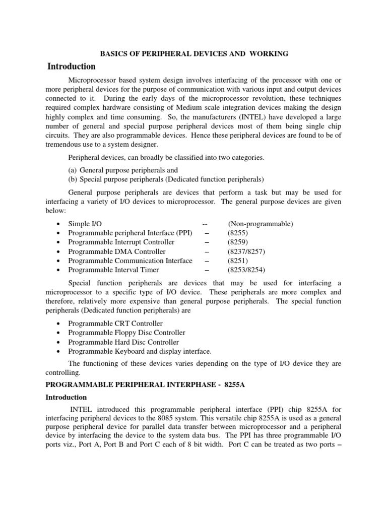 Overview of Peripheral Devices and 8255A | PDF | Input/Output | Central ...