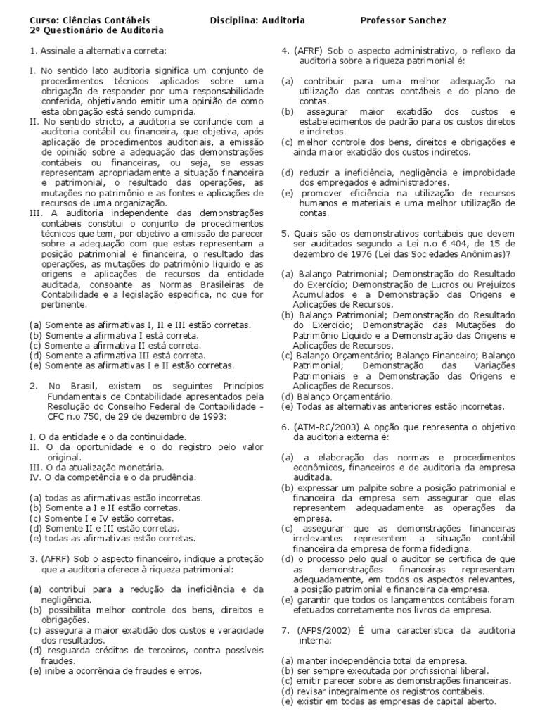 Tipos e Objetivos da Auditoria | PDF | Relatório anual | Contabilidade