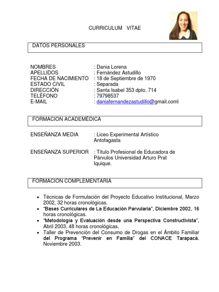 Curriculum Vitae PDF Jardín de infancia Compartir