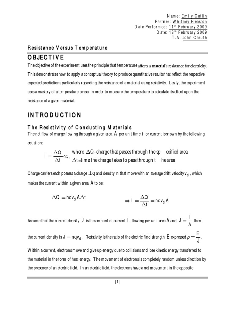 Resistance vs Temperature Experiment Lab Report Electrical