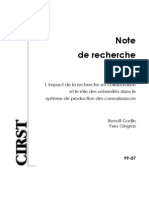 GodinB., Gigras, Y (1999) L’impact de la recherche en collaboration et le rôle des universités dans le système de production des connaissances