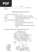 Atividade de ciências 3º ano atividades avaliativa