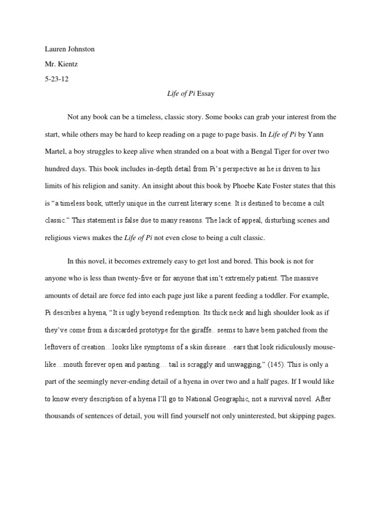 life of pi compare and contrast essay