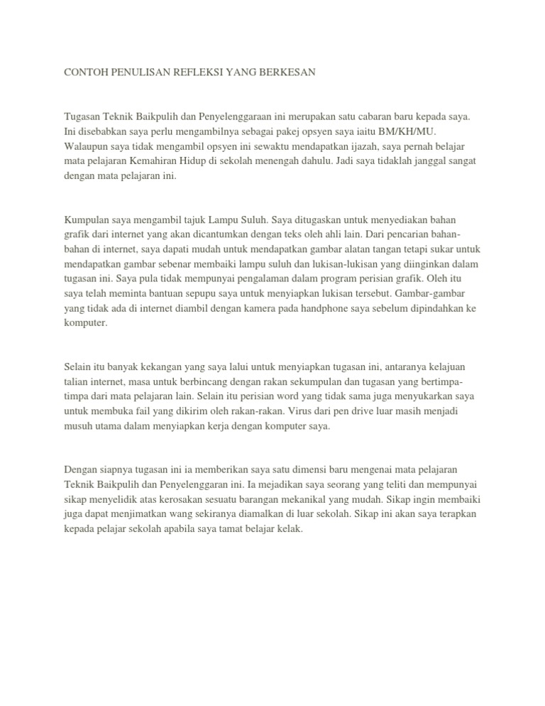 Contoh Penulisan Refleksi Yang Berkesan | PDF