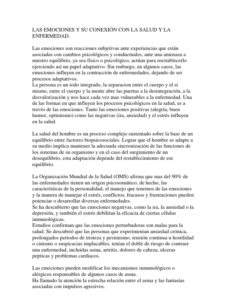Las Emociones y Su Conexion Con La Salud y La Enfermedad PDF | PDF ...