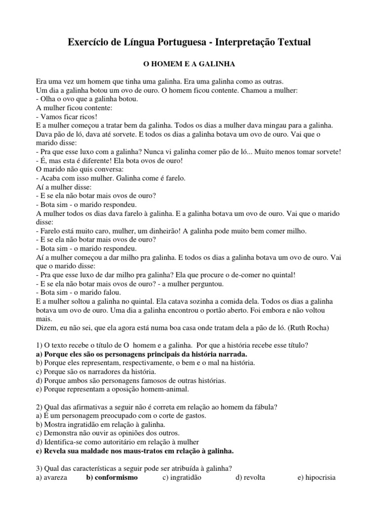 Exercício de interpretação de textos com gabarito | PDF | Frango | Milho