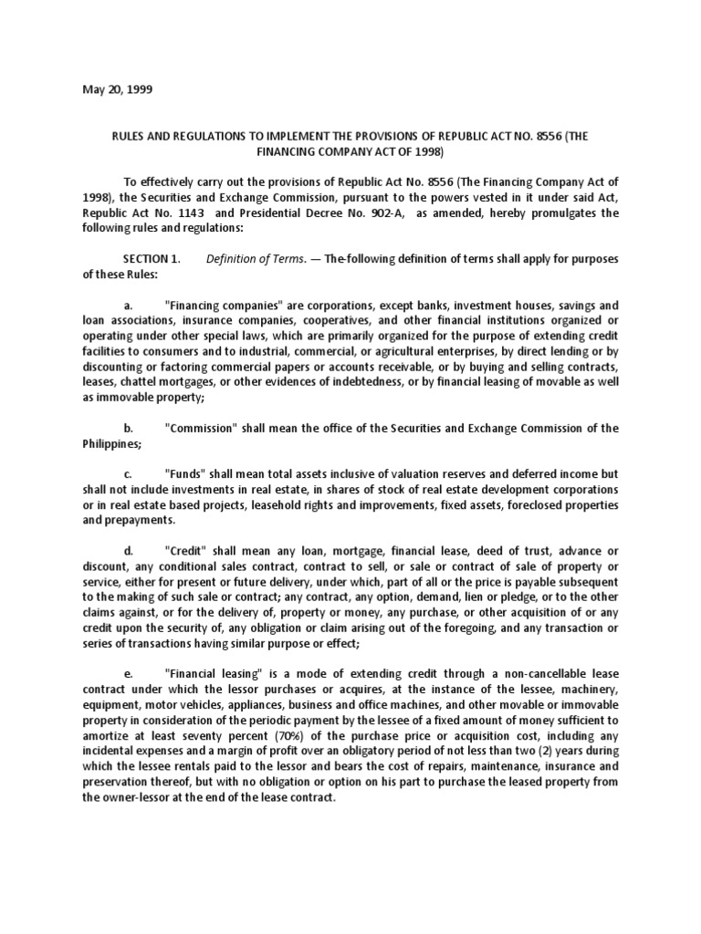 Implementing Rules for RA 8556 | PDF | Lease | Loans