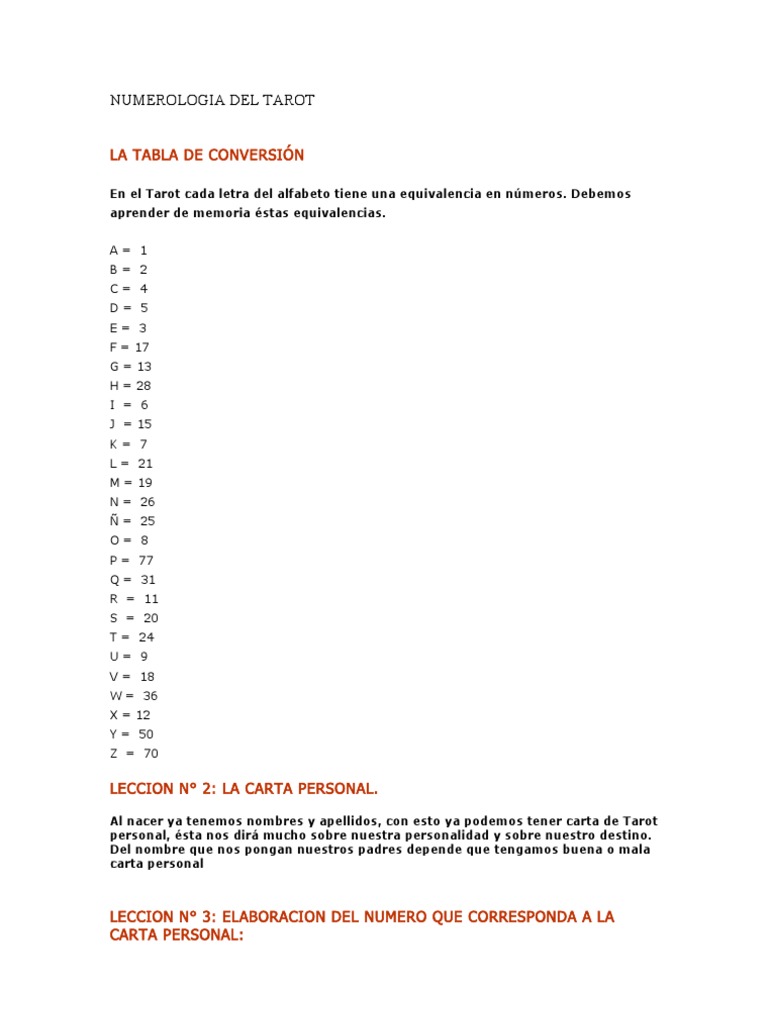 Tabla de Numerología y Tarot Personal | PDF | Horóscopo | Tarot