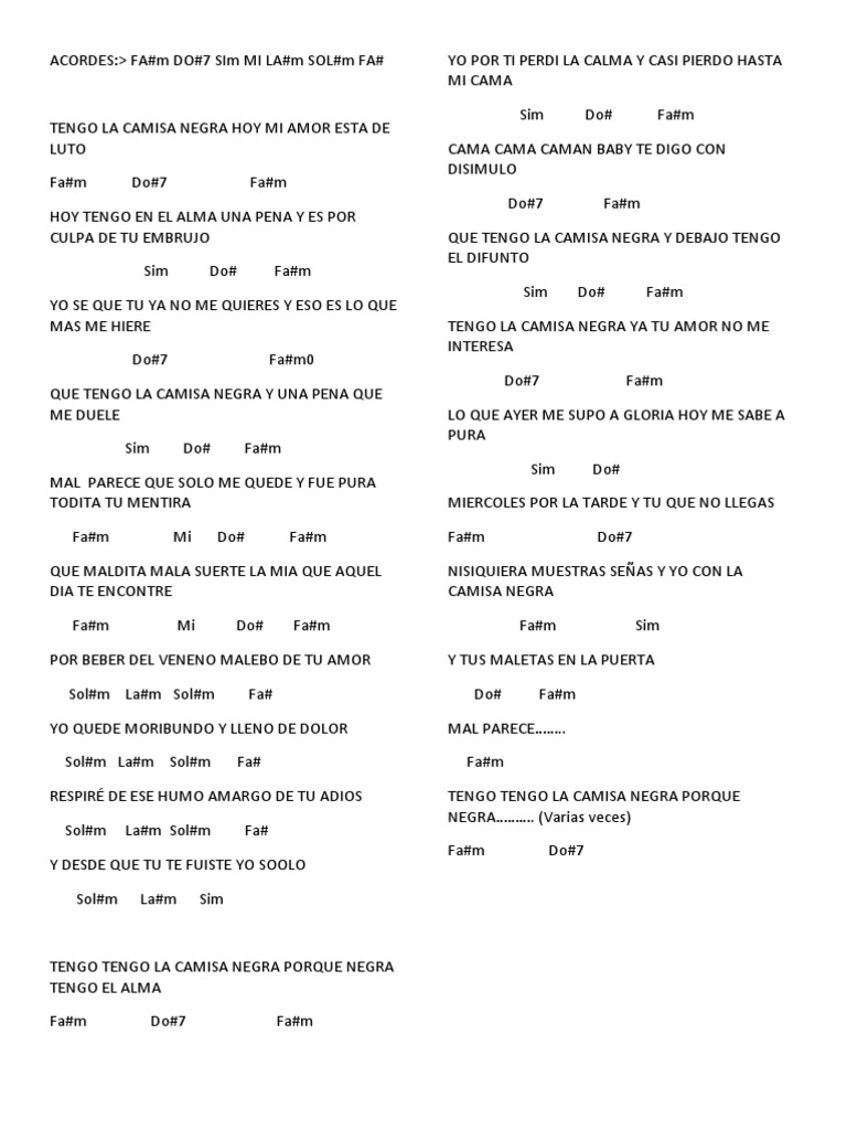 ACORDES Camisa Negra PDF Musica en español