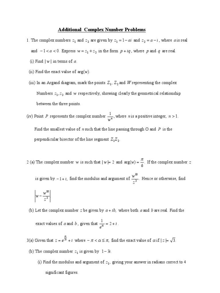 Additional Complex Number Problems | PDF