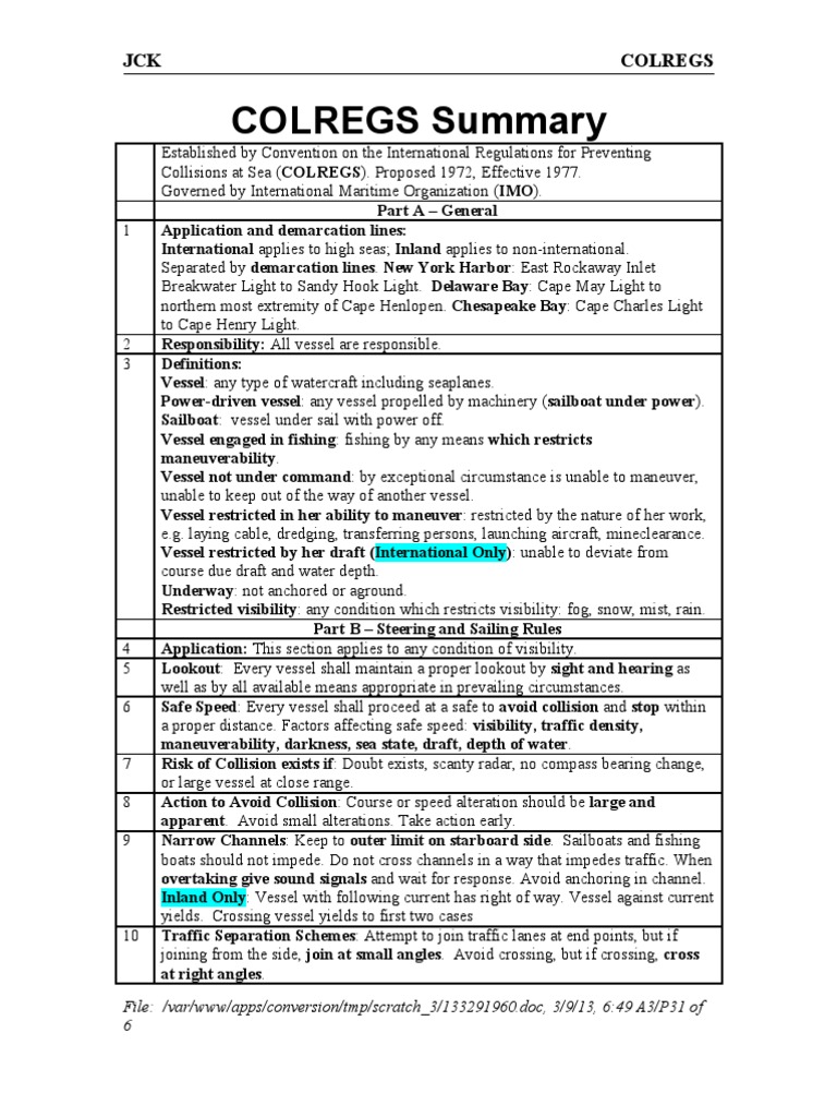 Col Regs | Download Free PDF | Mast (Sailing) | Traffic