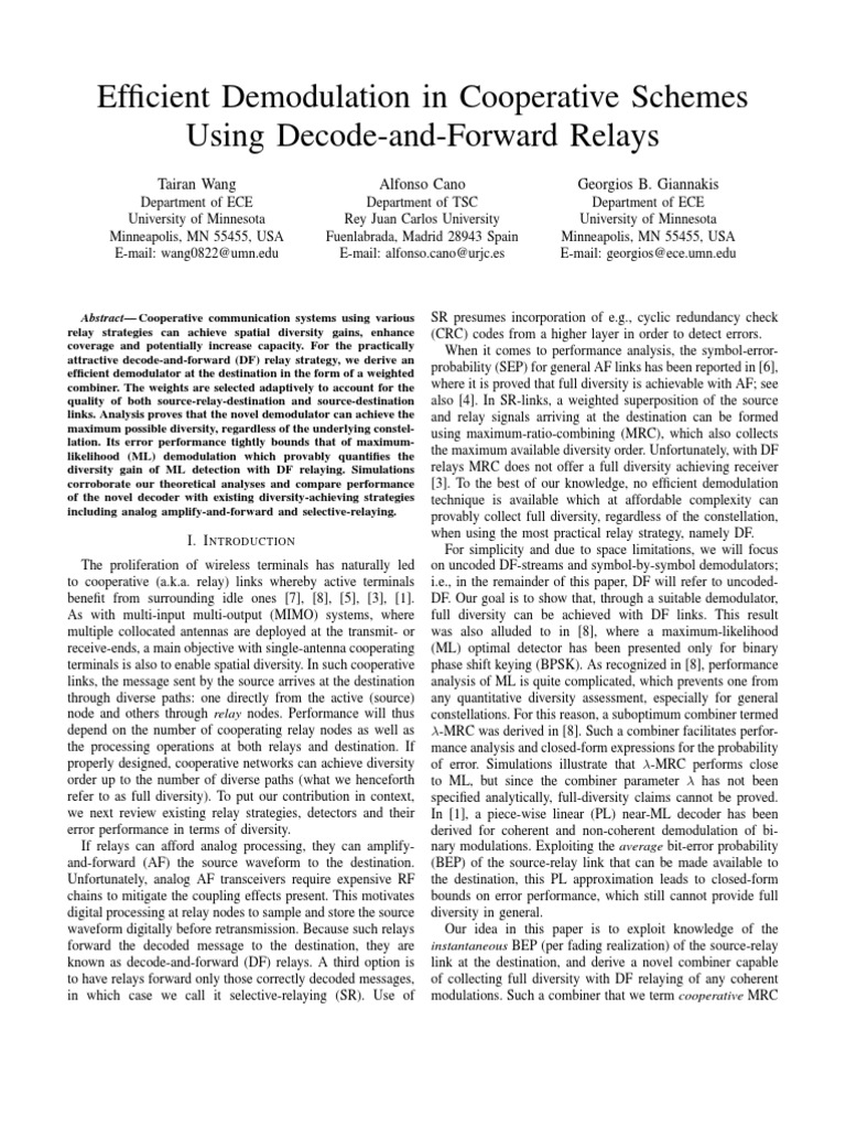 Efficient Demodulation in Cooperative Schemes Using Decode-and-Forward ...