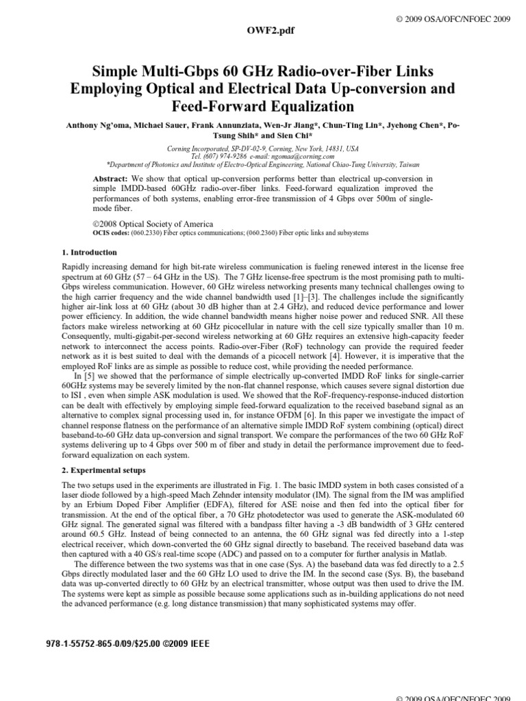 Simple Multi-Gbps 60 GHZ Radio-Over-Fiber Links Employing Optical and ...