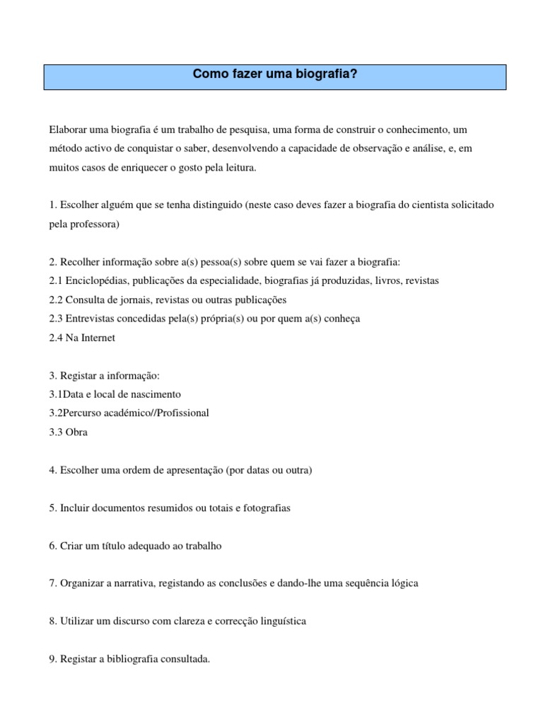 Guia Prático para Fazer uma Biografia | PDF