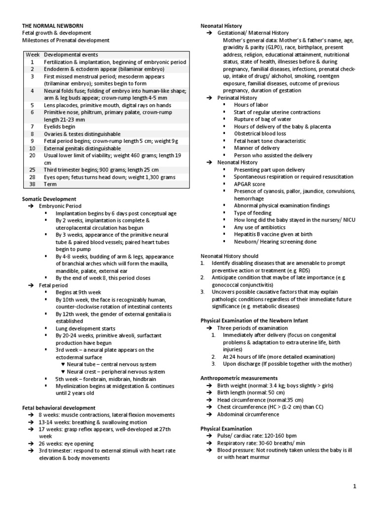 Newborn Development and Examination Guide | PDF | Prenatal Development ...